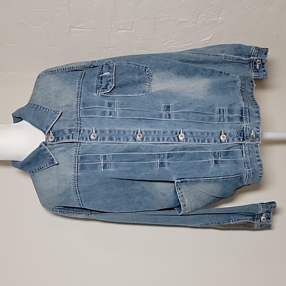 Mr A Wei Original Vintage XXL Pleated Denim Trucker Jacket Light Wash